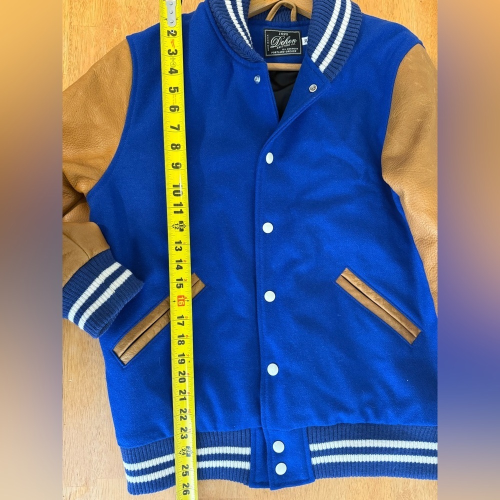 Dehen 1920 Blue And Brown Varsity Jacket Wool And Leather Medium $695 Retail - Picture 8 of 11